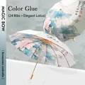 Sonnenschirm mit 24 Speichen und elegantem Lotusmuster für UV-Schutz und Stil - Eleganter Lotus