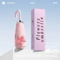 Compact pink five-fold sun umbrella with UPF50+ UV protection and matching gift box - Flower Design / 5-Fold 6-Ribs / Sakura Pink