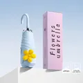 Portable light blue 5-fold mini umbrella with yellow flower decoration and pink gift box - Flower Design / 5-Fold 6-Ribs / Sky Blue