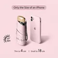 Portable pink mini capsule umbrella with UPF 50+ UV protection next to a smartphone - 5-Fold Flat Umbrella / Light Pink