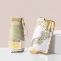Compact 6-fold UV protection sun umbrella with floral print and portable clutch case - Golden Silk Fran Style (With Storage Bag)