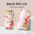 Portable mini 6-fold pink floral sun umbrella with matching kiss-lock storage pouch - Floating Black Tea Style (With Storage Bag)