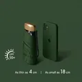 Compact dark green capsule umbrella with UV protection and phone-size comparison - 5-Fold Flat Umbrella / Dark Green
