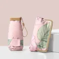 Portable mini six-fold sun umbrella with a protective floral storage clasp pouch - Pink Mist Flower Style (With Storage Bag)