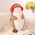 Adorable brown otter plush toy wearing red earmuffs, soft stuffed animal gift - Headphone Seal / Brown / 70cm