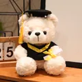 Cremefarbener Abschluss-Teddybär mit schwarzer Robe, Doktorhut und Diplom-Geschenk - 16cm / Weißer Bär Mit Gelber Quaste