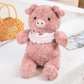 Adorabile peluche maialino rosa con bavaglino in pizzo a motivi di ciliegie su letto bianco - 40CM / Maiale