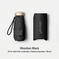 Obsidian black portable five-fold flat sun umbrella with UPF50+ protection pouch - Flat 5-Fold / Mini 6 Ribs / Black