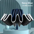 Navy blue automatic folding umbrella with reinforced 10-rib design and reflective edge - Luminous Inverted Oversized Series / 10 Ribs / Navy Blue