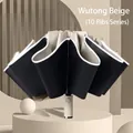 Fully automatic 10-rib windproof folding umbrella in elegant sycamore beige color - Luminous Reverse Series (Large 10-Rib) / Sycamore Beige