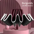 Automatic folding umbrella with 10 ribs in wine red with luminous edge for safety - Luminous Inverted Oversized Series / 10 Ribs / Burgundy