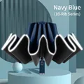 Navy blue 10-rib automatic umbrella with reflective edges for rain or sun. - Luminous Reverse Series (Large 10-Rib) / Navy Blue