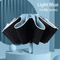 10-rib automatic folding umbrella in light blue and black for sun and rain protection - Luminous Inverted Oversized Series / 10 Ribs / Light Blue