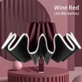 Premium wine red automatic folding umbrella with 10 ribs and reflective LED edge. - Luminous Reverse Series (Large 10-Rib) / Burgundy