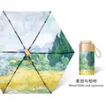 Portable folding umbrella featuring artistic Wheat Field with Cypresses oil painting print - Inside Floral Outside Gold Glue / Smaller 6 Ribs / Wheatfield with Cypresses