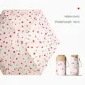 Portable mini folding sun umbrella with red cherry pattern and 14cm storage length - 14cm 6-Fold Flat Style / Creamy White with Red Cherry (Willow Cherry)