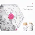 Ultra-compact 14cm mini pocket umbrella with vintage floral bird print for sun and rain protection - 6-Fold Color Glue Illustration Umbrella / 14cm (Folded Diameter) / Vintage Flower Bird