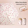 Compact cherry print folding umbrella with matching storage pouch, 14cm folded length - 14cm Folded Length / Willow Cherry Red (With Pouch)