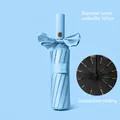 Light blue automatic folding umbrella with UPF 50+ UV protection and a bow tie - Little Mystery Series / 24 Ribs / Light Blue