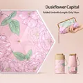 Premium pink floral sun & rain umbrella with matching clutch bag, 14cm folded size - 14cm Folded Length / Pink Mist Flower City (With Pouch)
