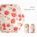 Mini portable UV protection sun umbrella with red floral pattern, 14cm folded length - 14cm Folded Length / Floating Life Black Tea (Standard)