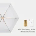 Compact UPF50+ off-white folding sun umbrella with smartphone size comparison view - Creamy White (Mini Gold Series)
