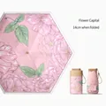 Compact pink floral UV protection sun umbrella with case, folded length only 14cm - 14CM Flat 6-Fold Umbrella (Noble Bag Style) / 14cm Folded Length / Pink Flower City