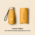 Lemon yellow mini five-fold flat sun umbrella for UV protection with storage pouch - 18CM Flat 5-Fold Umbrella / 18cm Folded Length / Lemon Yellow
