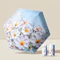 Portable UV protection folding sun umbrella with oil painting floral pattern design - 14cm Folded Length / Breeze Floral