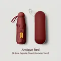 Compact vintage red 5-fold capsule sun umbrella with UV protection and storage case - With Glasses Case / 8 Ribs / Burgundy