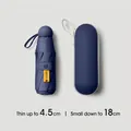 Navy blue mini foldable UV sun umbrella with matching case, 18cm compact travel size - Capsule Case / 5-Fold 8-Ribs / Navy Blue