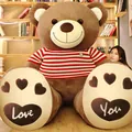 Giant brown teddy bear plush toy wearing striped sweater for Valentine's Day gift - Dark Brown - Red/White Stripes / 60CM