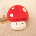 Cute red mushroom plush toy with white polka dots and smiling face on beige texture - 10cm Pendant with Keychain / Red