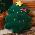 Doux coussin décoratif sapin de Noël en peluche avec étoile jaune et nœud rouge - Sapin de Noël (JBT) / 45 cm / Vert