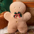 Coussin en peluche bonhomme de pain d'épices avec nœud pour décor de Noël festif - Bonhomme de Pain d'Épices (JBT) / 45 cm / Marron