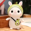 Cute white rabbit plush toy wearing avocado hat and bag, soft stuffed animal for kids - 30cm / Avocado Plush