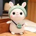 Cute white rabbit plush toy wearing a green dinosaur hood and crossbody bag - 30cm / Dinosaur Transformation