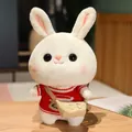 Cute white plush rabbit doll wearing a red sweater and a small beige crossbody bag - Santa Claus Pattern With Bag / 30cm