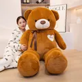 Large brown teddy bear plush toy with heart embroidery and a dark brown silk bow - 60CM / Dark Brown (Ribbon Bow Style)