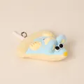 Cute pizza mouse plush toy keychain with soft fabric and brown bead chain for bags - Sea Salt Potato Flavor (Blue/Yellow) / 14cm