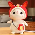 Cute cartoon plush bunny doll wearing a red New Year hood with a lucky fortune bag - Lion Dance Bunny - Fortune Bag