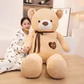 Large light brown giant teddy bear plush toy with heart Love patch and brown ribbon - 60CM / Khaki (Ribbon Bow Style)
