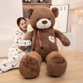 Large soft brown teddy bear plush toy with heart embroidery and elegant silk bow ribbon - 60CM / Coffee (Ribbon Bow Style)