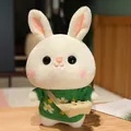 Adorable white plush rabbit doll wearing a green daisy sweater and tiny crossbody bag - Grass Green Sweater With Daisy Pattern And Bag / 30cm