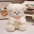 Adorable white fluffy teddy bear plush toy wearing an elegant lace collar with pink bow - 25cm / White Puppy