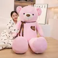 Large giant pink teddy bear plush toy with brown silk bow and embroidered heart - 60CM / Pink (Ribbon Bow Style)