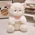 Soft white plush kitten doll featuring elegant lace collar and pink decorative bow tie - 25cm / White Cat Shape