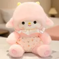 Süßes rosa Schaf Plüschtier mit hübschem Blumenoutfit und einem weißen Satinkragen Detail - Rosa / 23cm