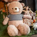 Giant plush teddy bear wearing a black and white striped shirt - 80cm (1kg) / Light Brown (Blue White Striped Style)