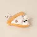 Lindo llavero de peluche con forma de ratón de pizza para decorar bolsos y mochilas - Sabor Crema de Champiñones (Blanco/Naranja/Marrón) / 14cm